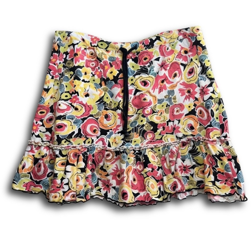 Ann Taylor LOFT Floral Ruffle Mini Skirt XS Multi Color Drawstring Waist